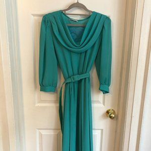 Vintage Turquoise Teal 3/4 Sleeve Dress